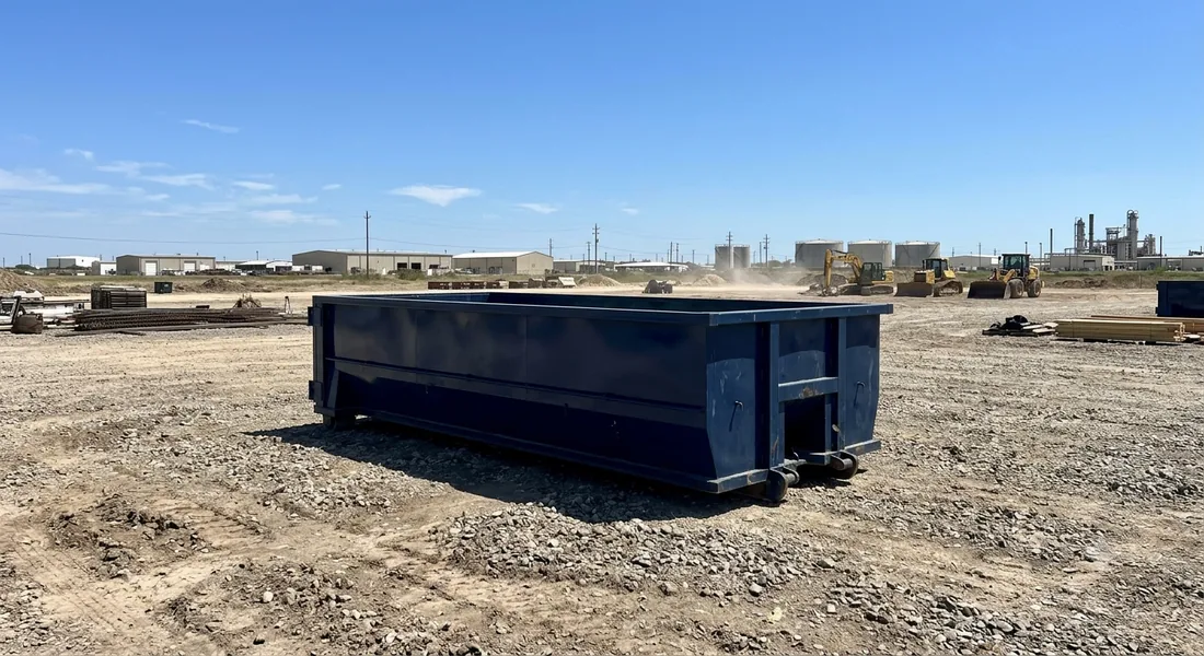 A roll-off dumpster dropped on a South Texas job site